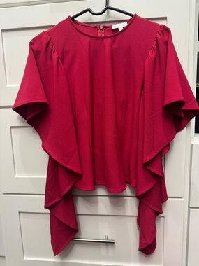 Leith Magenta Ruffle Cape Sleeve Top SZ S